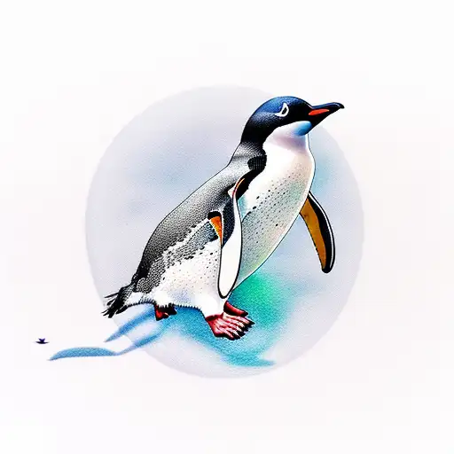Penguin Flying With Ballons