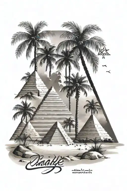Arabic Writing With Pyramids And Palm Trees