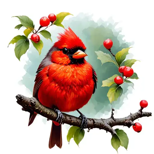 Little Red Bird On Pretty Branch