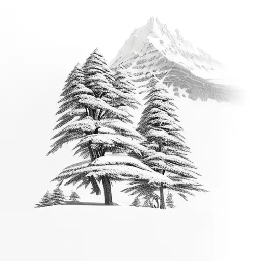 Lebanese Cedar Tree With Mountain Climbing