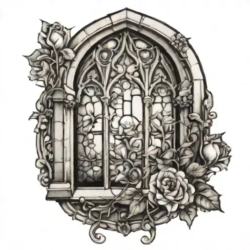 Gothic Window With Flowers Round