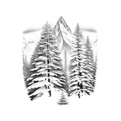 Pine Tree With Mountain In The Background