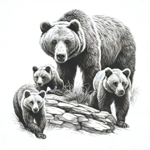 Momma Bear And 3 Cubs