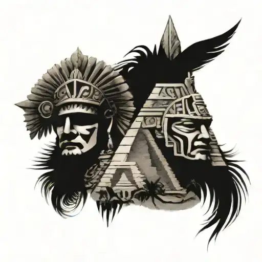 Aztec Pyramid And Aztec Warrior