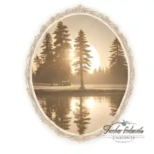 Redwood Trees And Golf Course Behind A Pond With A Fully Visible Shining Sun