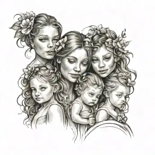 Woman And Three Little Daughters
