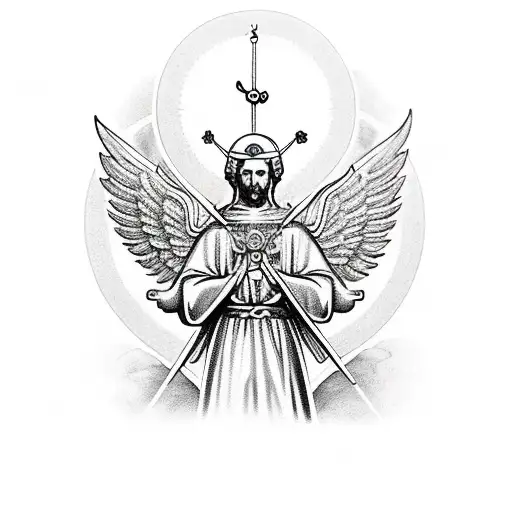 Saint Michael The Archangel Above A Clock And Roses