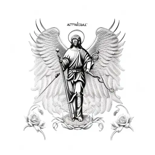 Saint Michael The Archangel With A Clock And Roses Below Him