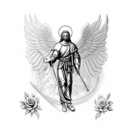 Saint Michael The Archangel With A Clock And Roses Below Him