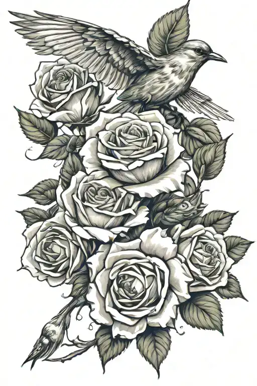 Roses And Bird Flying