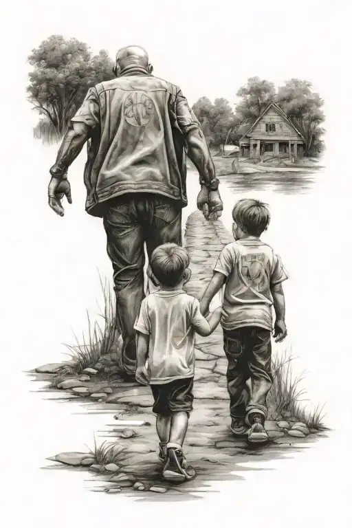 Parents And Son Back To Back Walking Hand In Hand Time