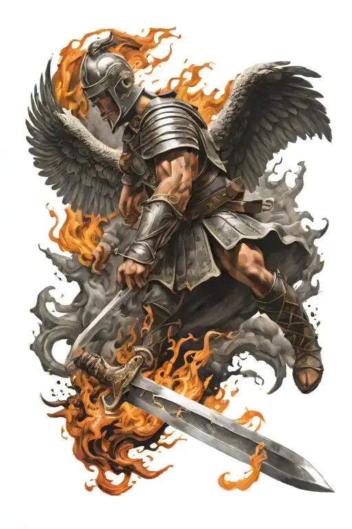 Gladiator Angel Sticking Knife Into The Fiery Floor