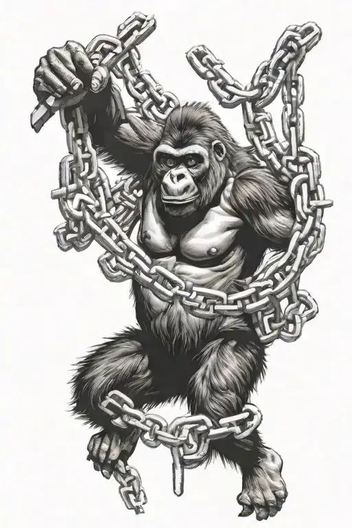 Gorilla Breaking Out Of Chain Tied To The Ground In Rage
