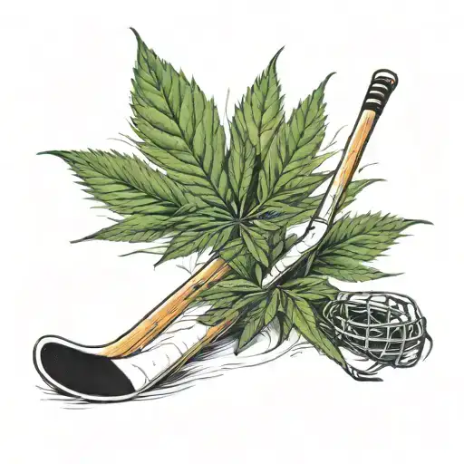 Marijuana Leaf Playing Hockey