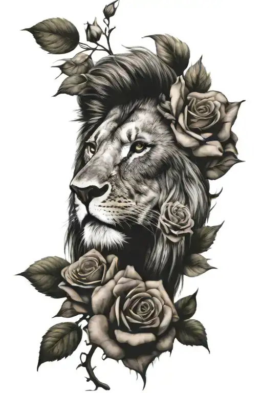 Lion And Roses Growing