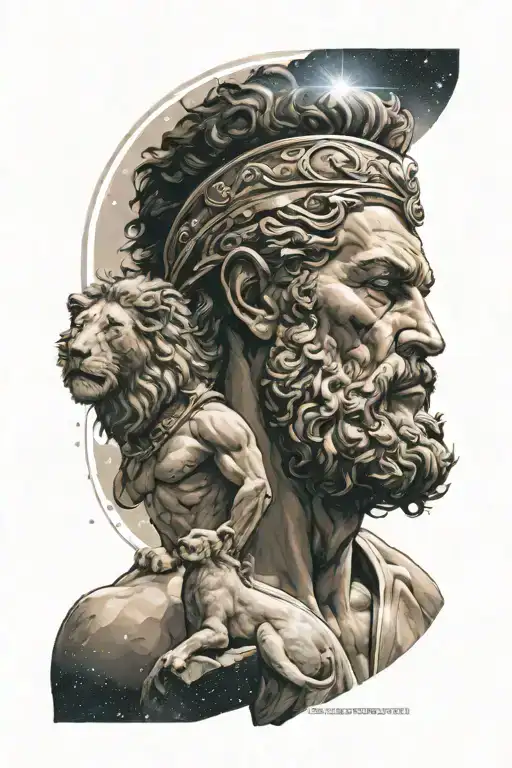 Hercules With Lion On Head Looking Out Into The Solar System