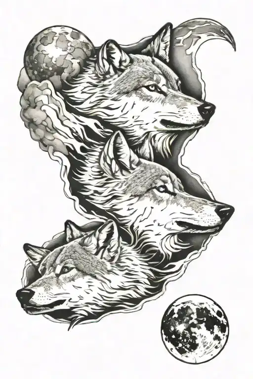 Wolf And Compas And Moon Merging Together
