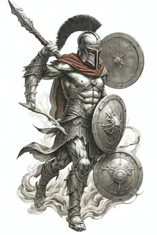 A Spartan With A Spear In One Hand And A Shield In The Other Hand