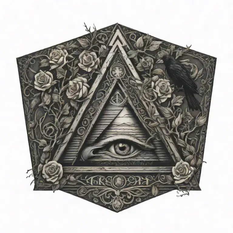 Acient Pyramid Eye With Tree Of Life Tattoo Roses Ravens