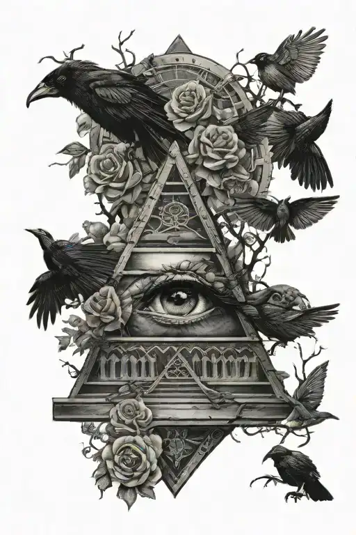 Acient Pyramid Eye With Tree Of Life Tattoo Roses Ravens