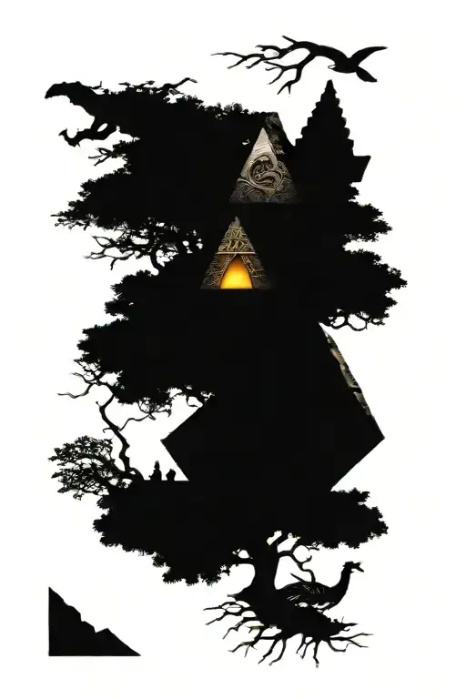 Tree Of Life Intertwined Pyramid With Eye And Dragon