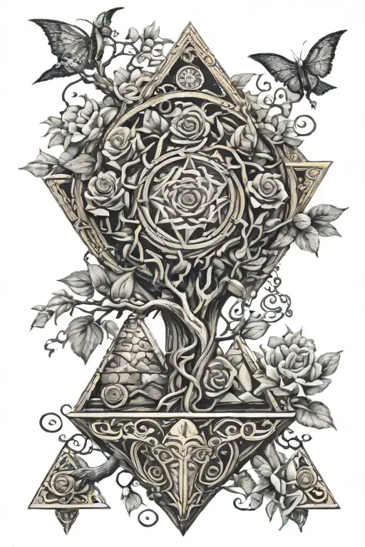 Tree Of Life Intertwined Pyramid With Eye And Dragon Roses