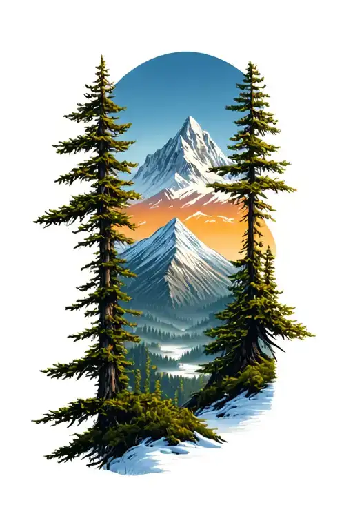 Forest Scene With Mountain Peak