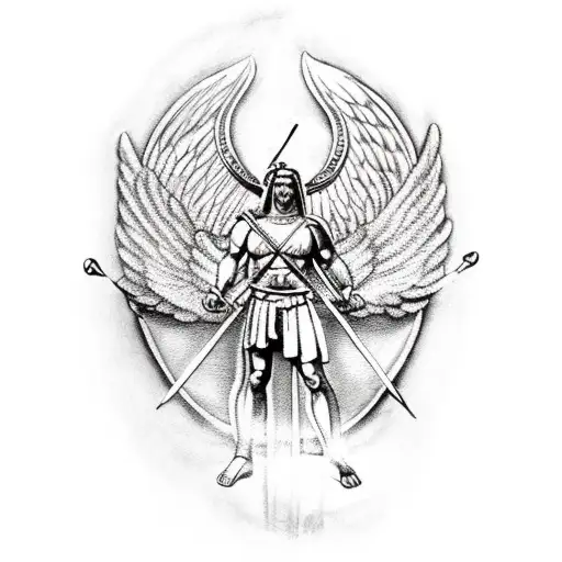 A Spartan Warrior With Angel Wings Holding A Lyre