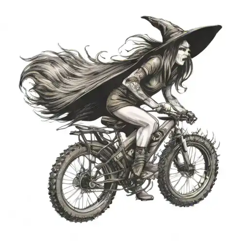 Female Witch Riding Mountain Bike Happy