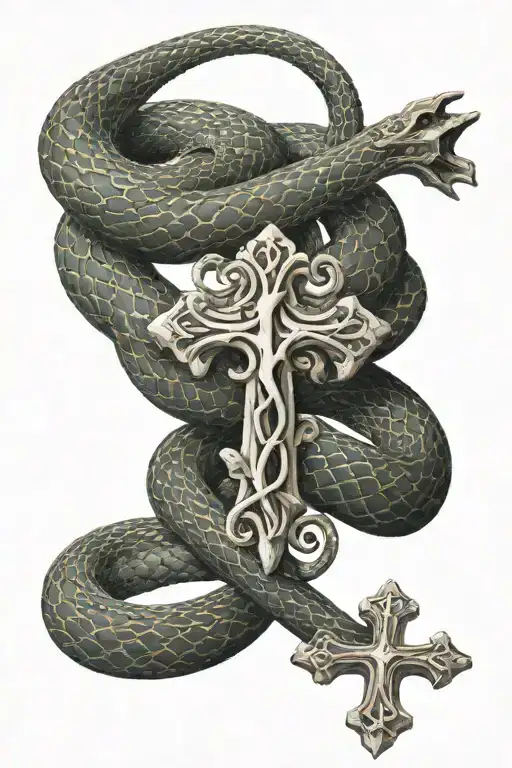 Snake And Cross Intertwined