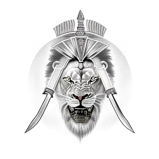 Greek Warrior Vs Lion With Spear