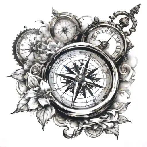 Compass Mixed With Clock All In One
