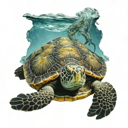 Hawaiian Sea Turtle Swimming Alone