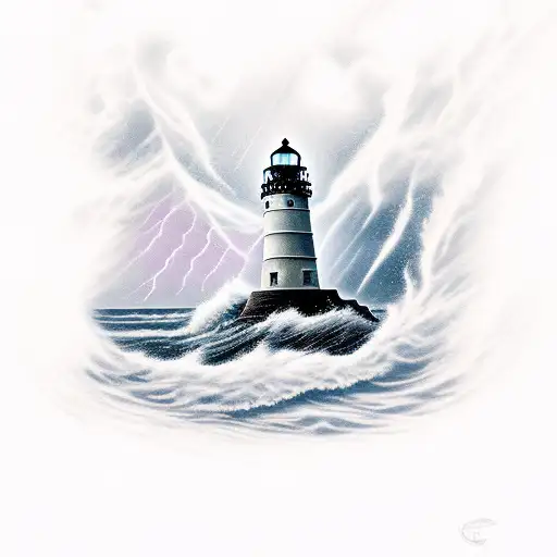 Clifftop Sea Scene With Lighthouse And Thunder Storm