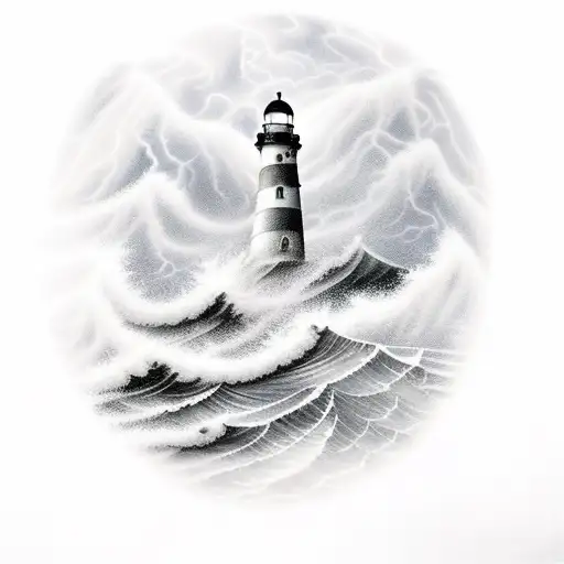 Clifftop Sea Scene With Lighthouse And Lightning Storm