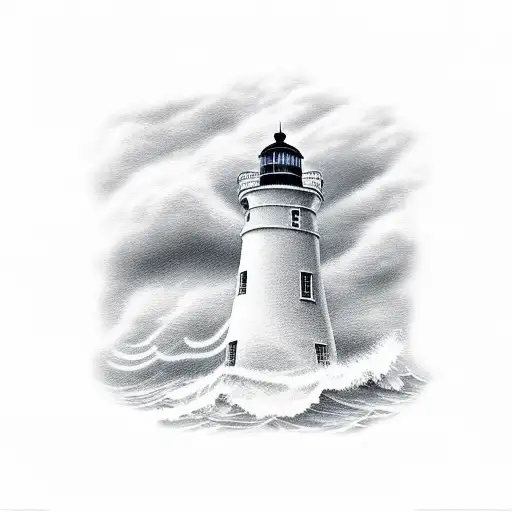 Lighthouse And Stormy Seas Viewed From The Waters Edge