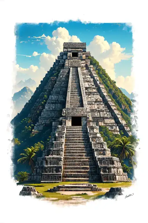 Ajolote Azteca Temple Covered Mountain Back Drop