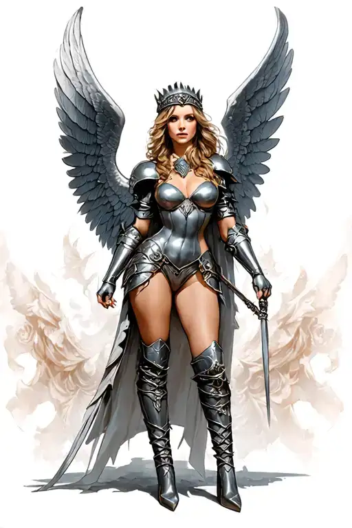 Beautiful Sexy Valkyrie In High Heeled Boots With Wings And Armour