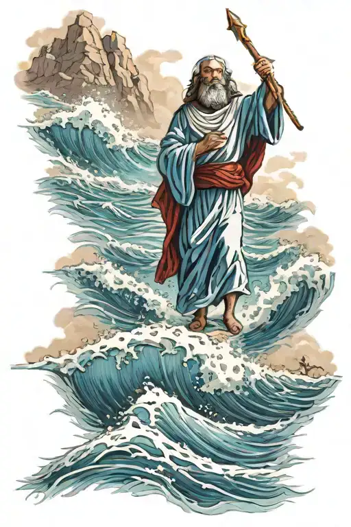 Moses Parting The Red Sea With Jesus In The Background