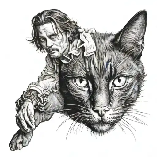 Johnny Depp With A Black Cat Sitting