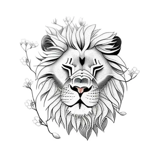 A Sleeping Lion Surrounded By Cherry Blossom Trees