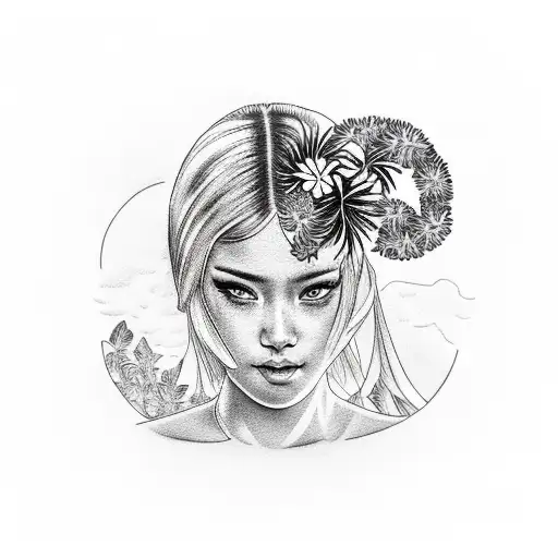 Hawaian Girl With Palm Tree And Aloha