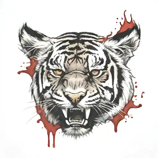 Tiger Face With Blood Dripping Down The Teeth