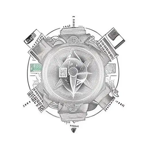 Travel Inspired Half Sleeve With Multiple Passport Stamps And Iconic Landmarks