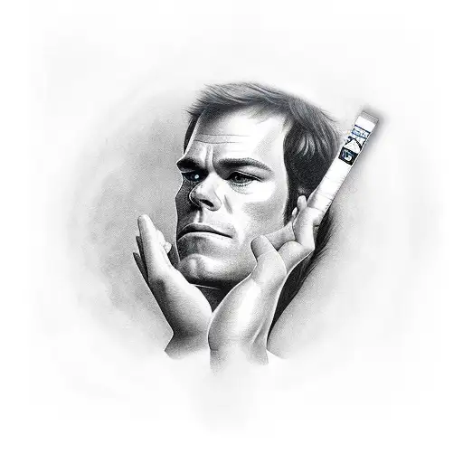 A Realistic Portrait Of Dexter Morgan Holding A Lucky Strike Cigarette