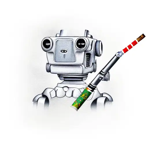 A Realistic Portrait Of A Robot Smoking A Joint With Dollar Bills As Background