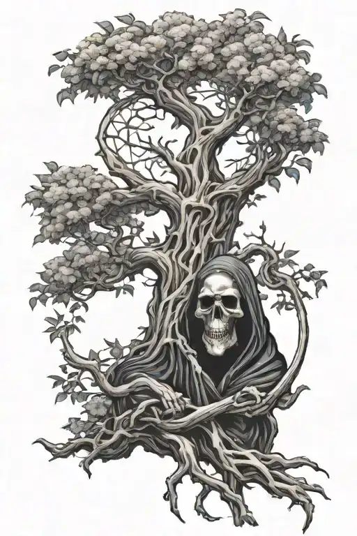 Grim Reaper And The Tree Of Life Intertwined