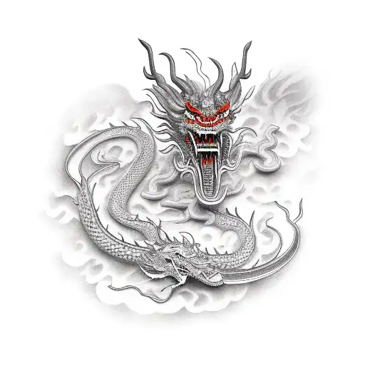 Samurai Surrounded By A Chinese Dragon