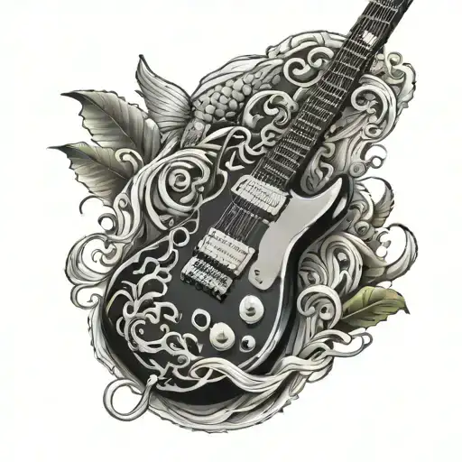 Black Electric Guitar Koi Fish Music