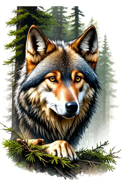 Wolf In Forest Landscape